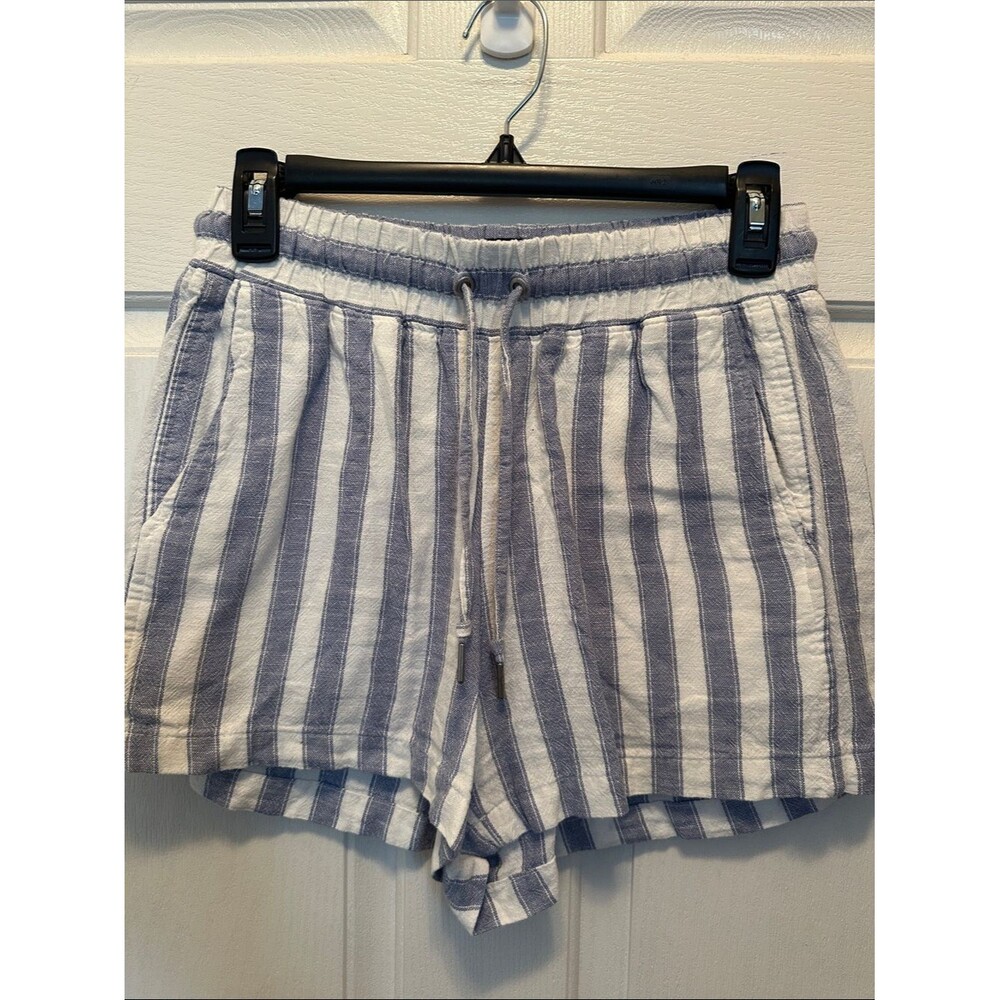 GAP Striped Elastic Waist Drawstring Linen-Blend Women’s Shorts Blue & White XS